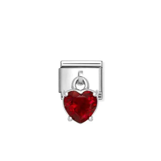 Classic Silver CZ Red Heart Sparkly & Stones Charms