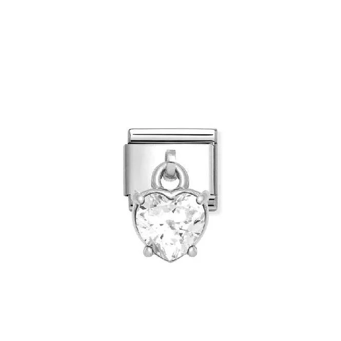 Classic Silver CZ White Heart Sparkly & Stones Charms