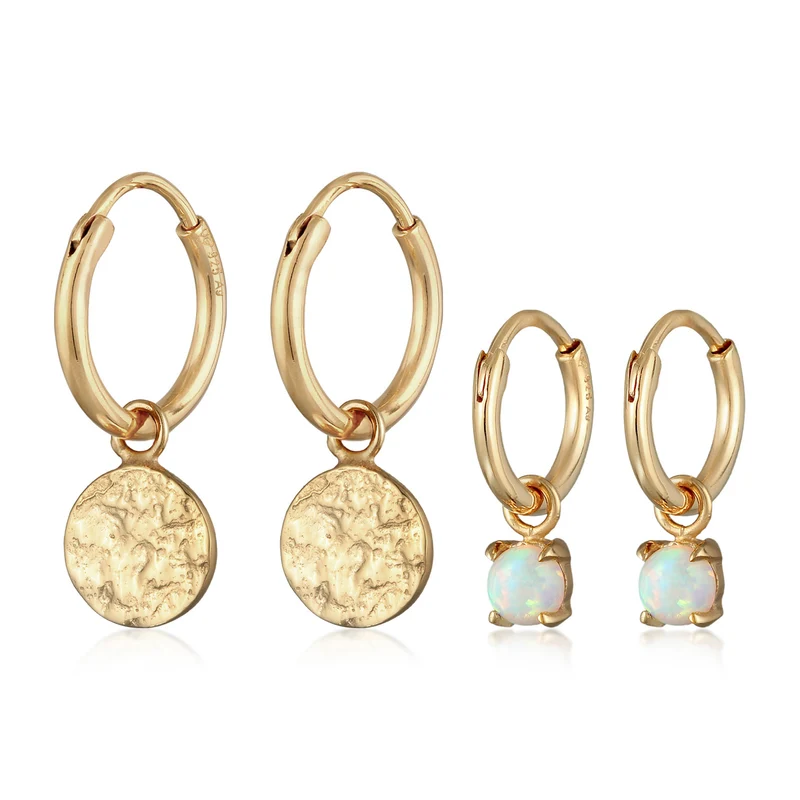 Ohrring-Set Plättchen Organic | Opal (Weiß)