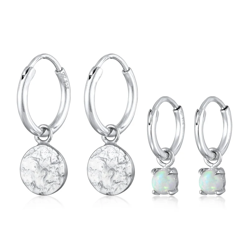 Ohrring-Set Plättchen Organic | Opal (Weiß)