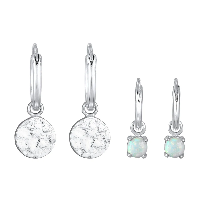Ohrring-Set Plättchen Organic | Opal (Weiß)