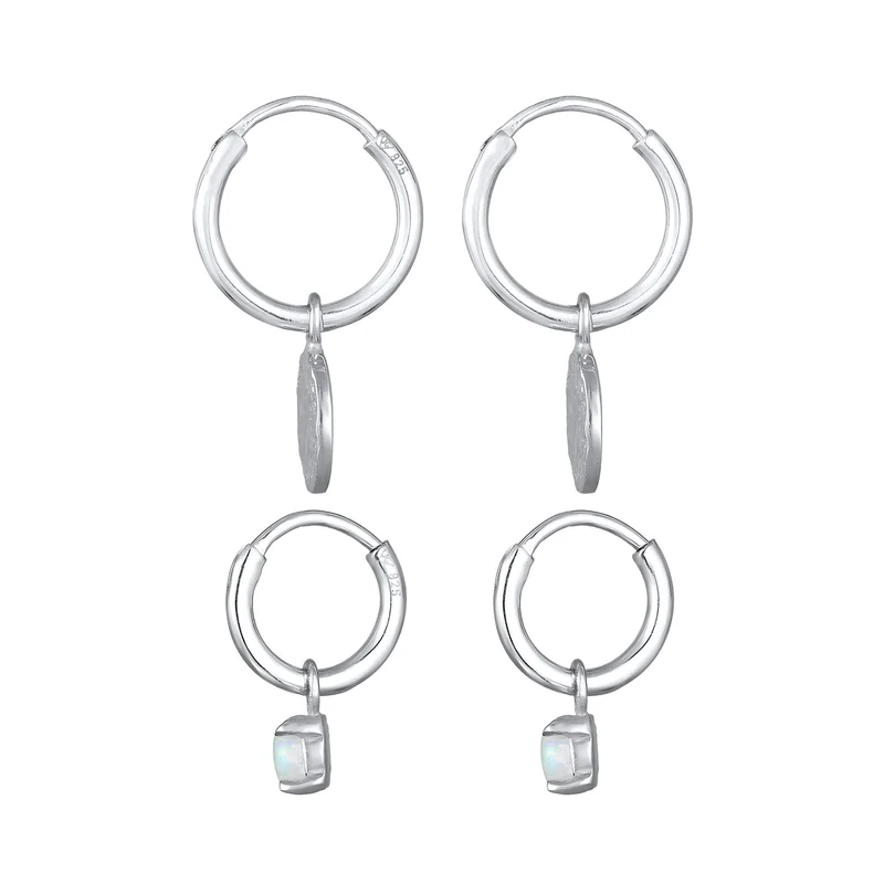 Ohrring-Set Plättchen Organic | Opal (Weiß)