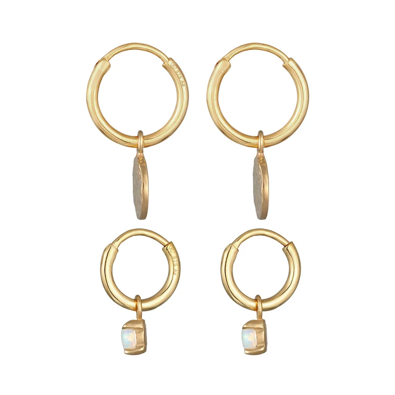 Ohrring-Set Plättchen Organic | Opal (Weiß)