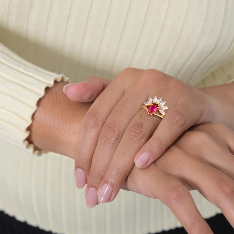 Ring Glamourös | Zirkonia, synth. Rubin (Weiß, Pink)