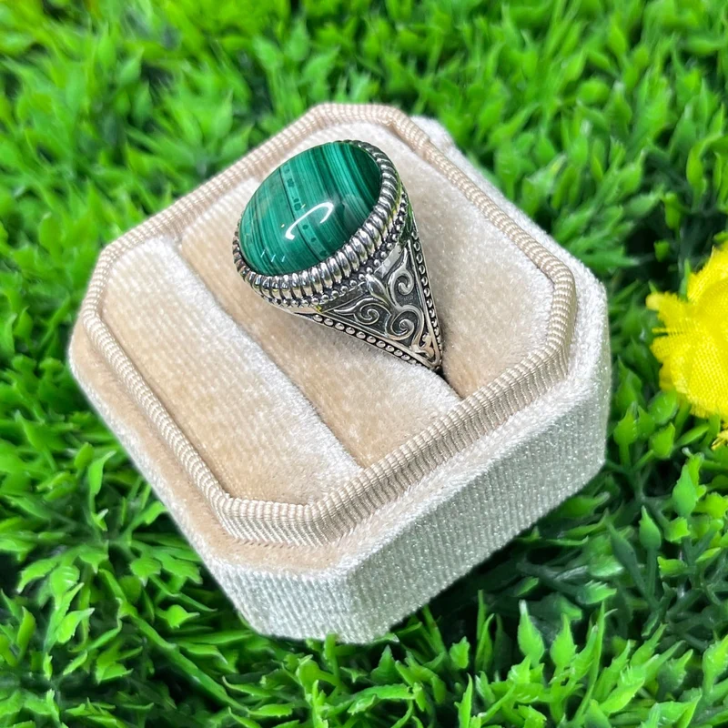 Keltischer Malachit-Silber-Siegelring Nr. 4
