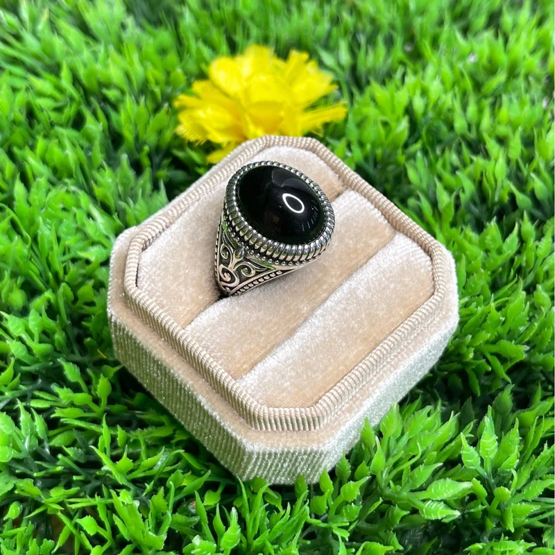 Keltischer schwarzer Onyx-Silber-Siegelring