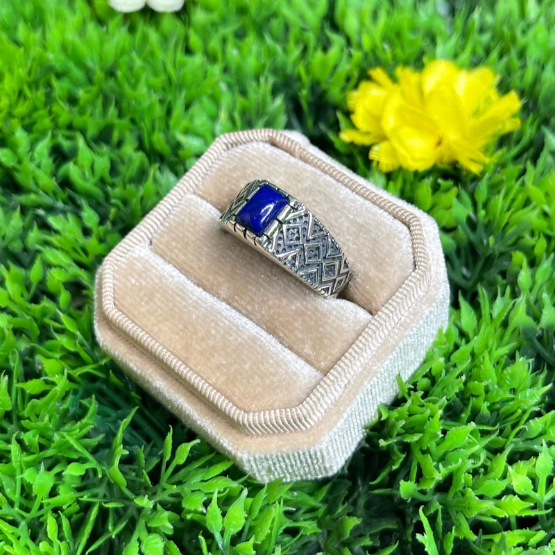 Silberner Lapislazuli-Diamant-Siegelring Nr. 2