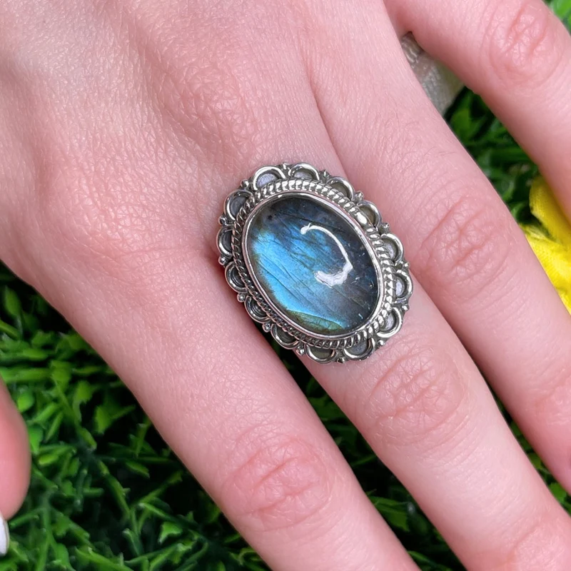 925 Silber Labradorit Bluefire Ring #49