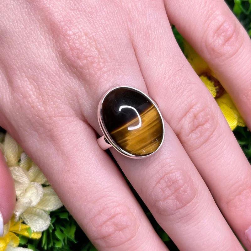 925 Silber Tigerauge Ring #32