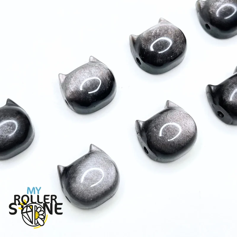 Silberne Obsidian-Katzenperle