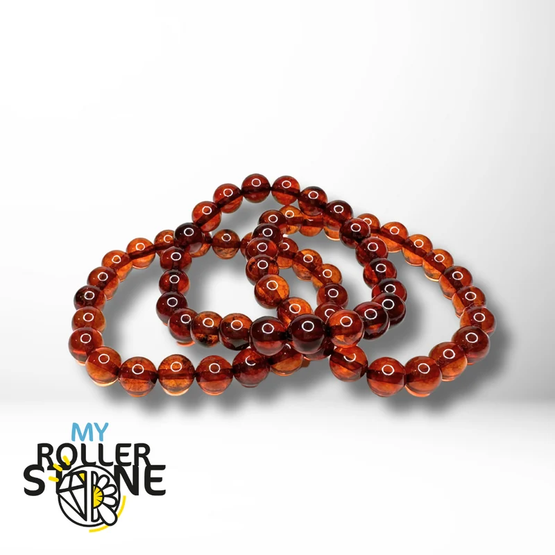 8 mm großes Armband aus runden Bernsteinperlen in Cognac