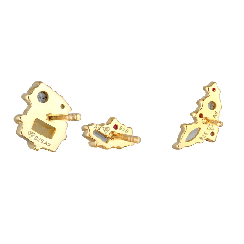 Ohrstecker Set | Labradorit, Topas, Mondstein (Bunt)