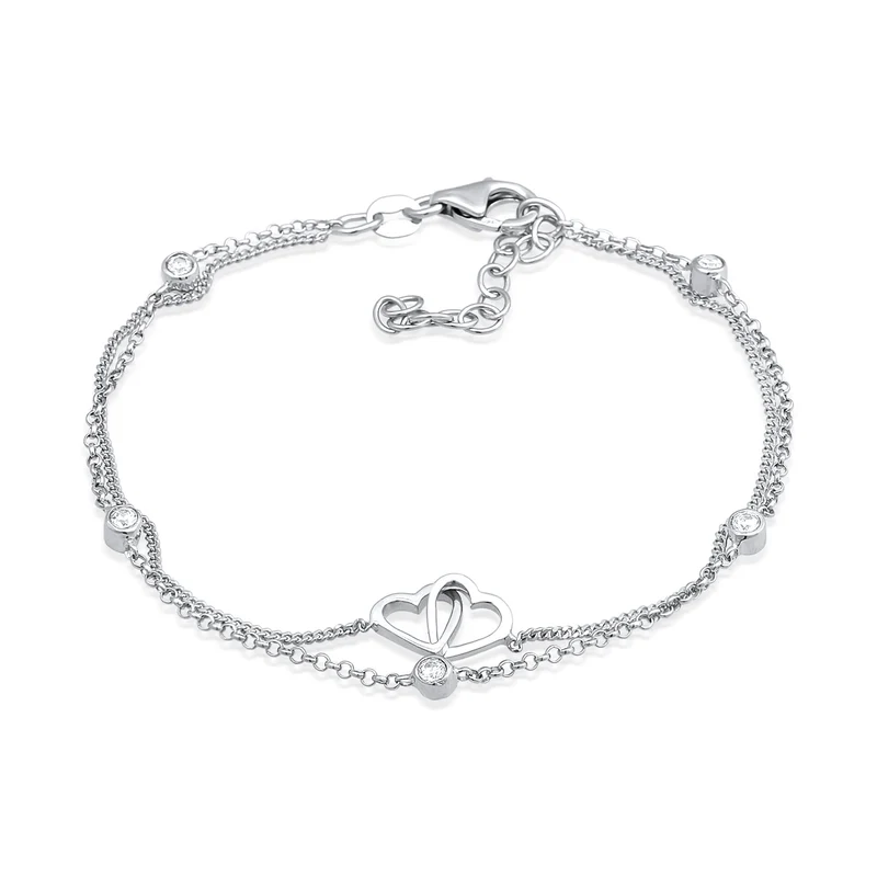 Layer-Armband Herz | Zirkonia (Weiß)