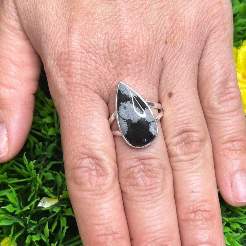 Schneeflocken-Obsidian-Ring #1