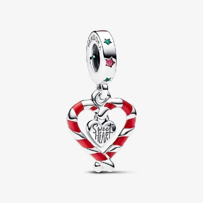 Double Candy Cane Heart Christmas Dangle Charms