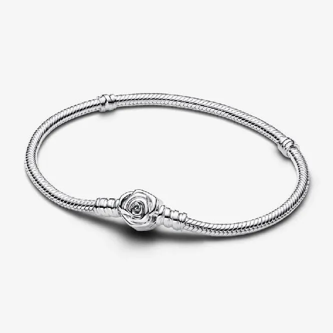 Moments Rose in Bloom Clasp Snake Chain Bracelet, 18cm