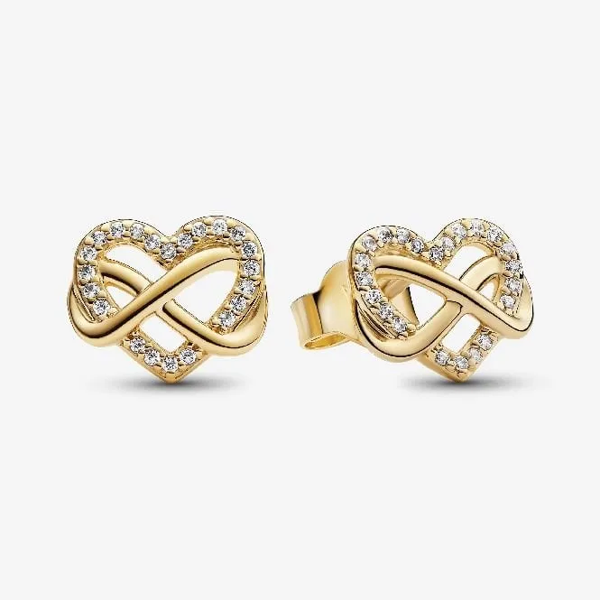 Gold Sparkling Infinity Heart Stud Earrings