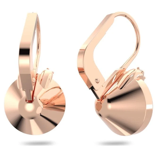 Bella V Drop Earrings with Round-Cut Pink Crystal in Rose Gold