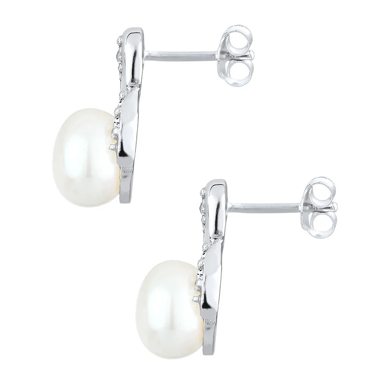 Ohrstecker Infinity | Süßwasserperle, Kristall ( Weiß )