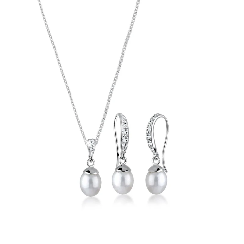 Schmuckset | Süßwasserperle, Kristall ( Weiß )