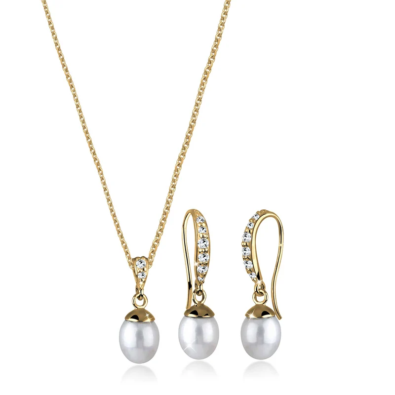 Schmuckset | Süßwasserperle, Kristall ( Weiß )