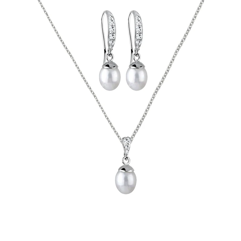 Schmuckset | Süßwasserperle, Kristall ( Weiß )