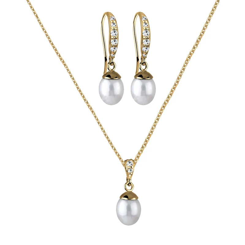 Schmuckset | Süßwasserperle, Kristall ( Weiß )