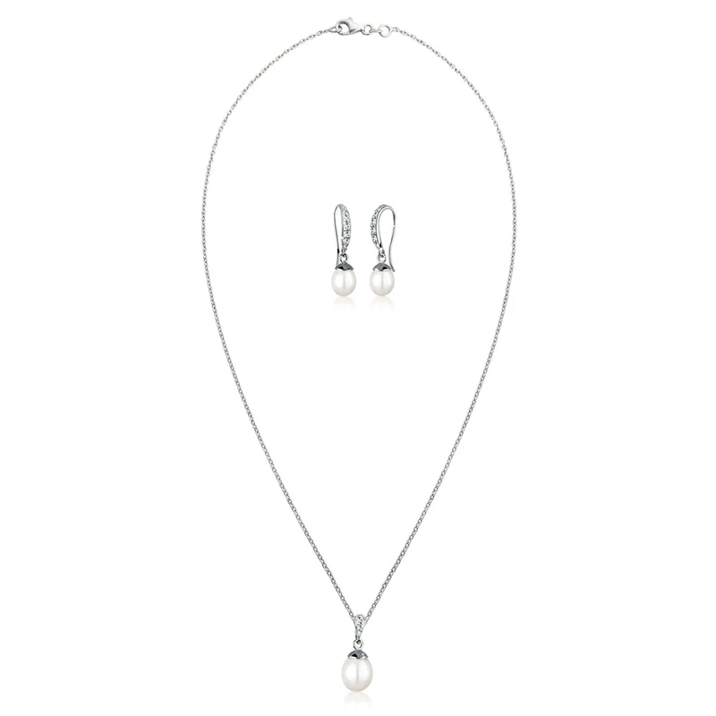 Schmuckset | Süßwasserperle, Kristall ( Weiß )