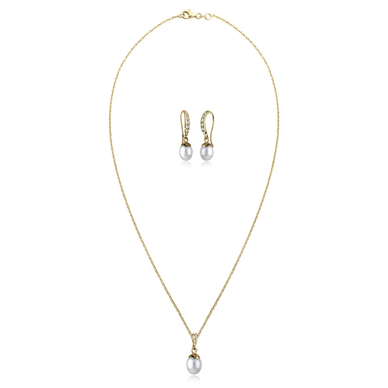 Schmuckset | Süßwasserperle, Kristall ( Weiß )