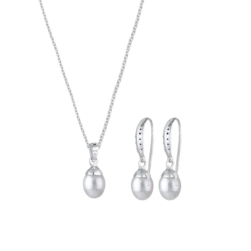Schmuckset | Süßwasserperle, Kristall ( Weiß )