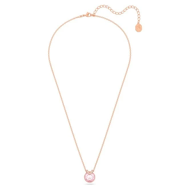 Bella V Pendant Necklace with Round-Cut Pink Crystal in Rose Gold