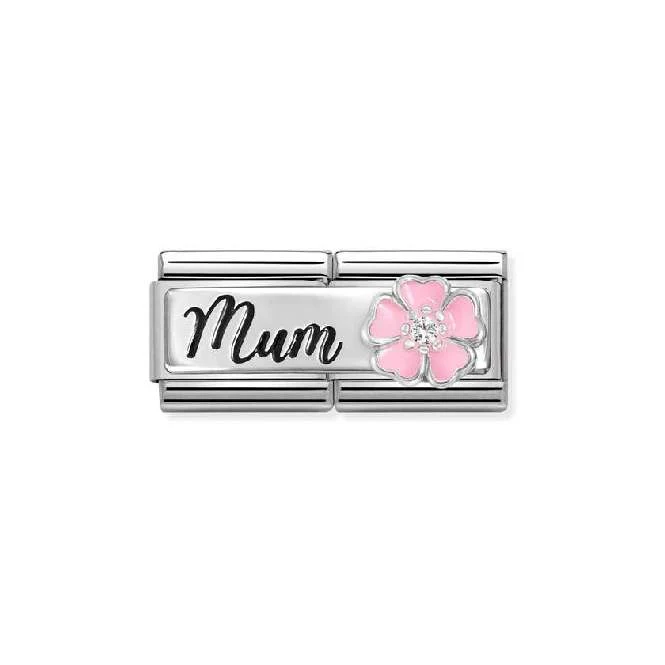 Double Silver Enamel and CZ Mum with Flower Friends & Family Charms