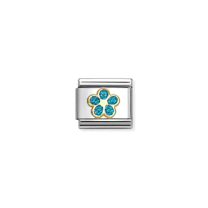 Classic Gold and Enamel Glitter Light Blue Flower Flowers & Nature Charms