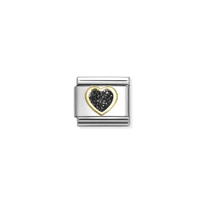 Classic Gold and Enamel Glitter Black Heart Love & Hearts Charms