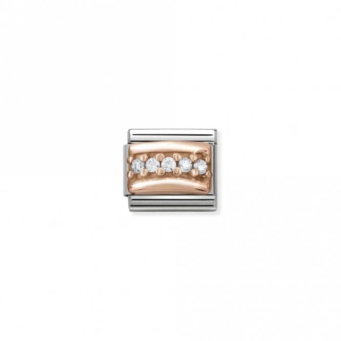 Classic Rose Gold CZ Pave White Strip Sparkly Charms
