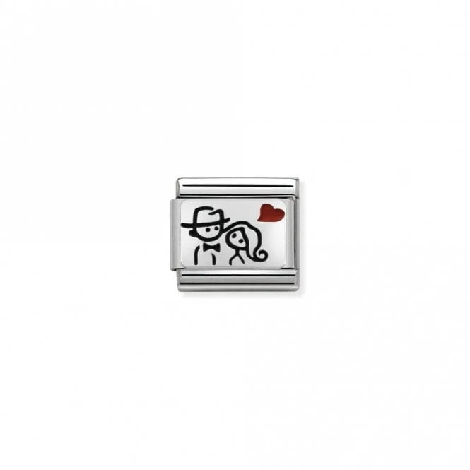 Classic Silver Couple with Heart Love & Hearts Charms