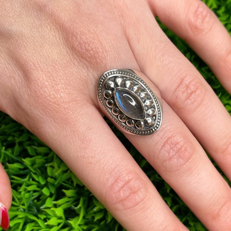925 Silber Labradorit Bluefire Ring #102
