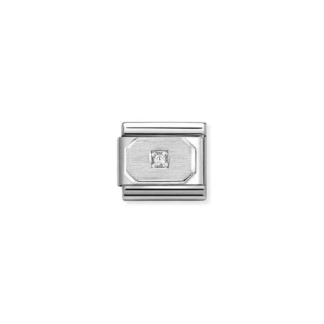 Classic Silver and CZ Blunted Rectangle White Fashion & Fun Charms