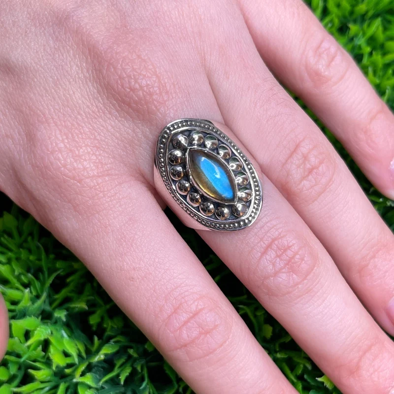 925 Silber Labradorit Bluefire Ring #118