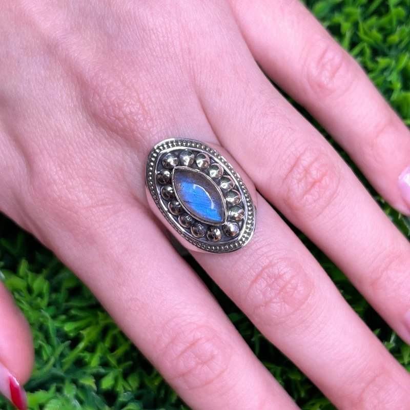 925 Silber Labradorit Bluefire Ring #121