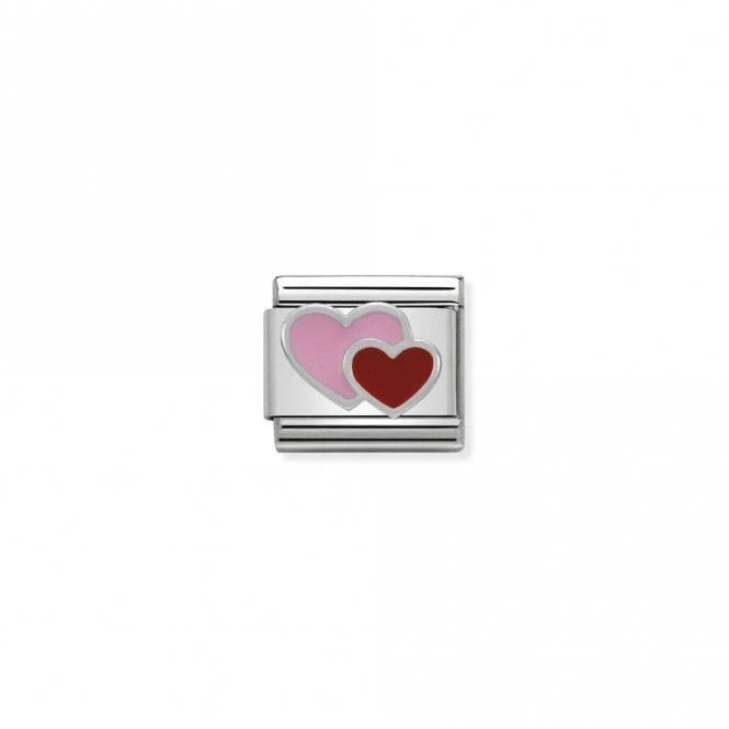 Classic Silver Pink and Red Double Heart Love & Hearts Charms