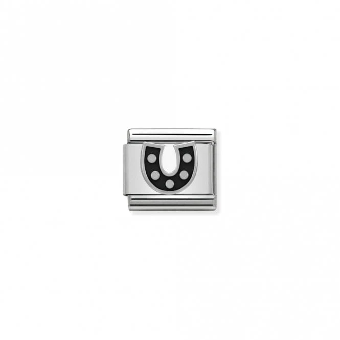 Classic Silver Black Horseshoe Good Luck Charms