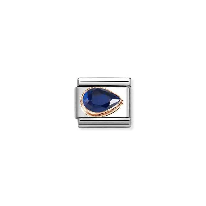 Classic Rose Gold and Right Drop CZ Blue Sparkly & Stones Charms