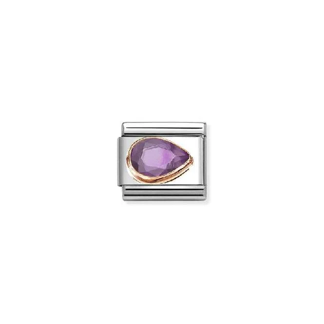 Classic Rose Gold and Right Drop CZ Purple Sparkly & Stones Charms