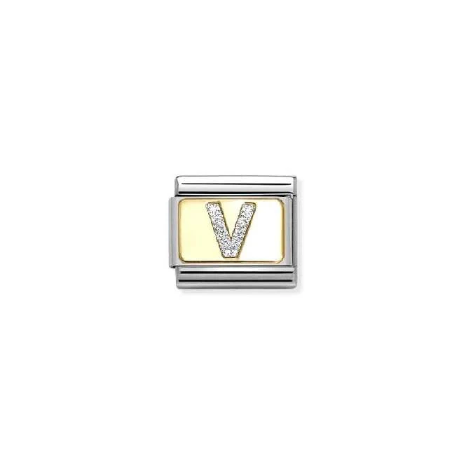 Classic Gold and Enamel Glitter Letter V Letters & Numbers Charms
