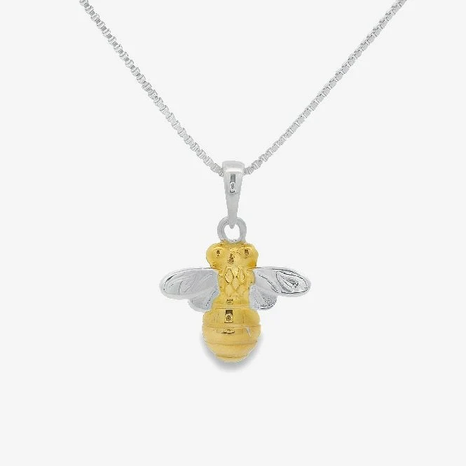Silver & Gold Small Bee Pendant Necklace