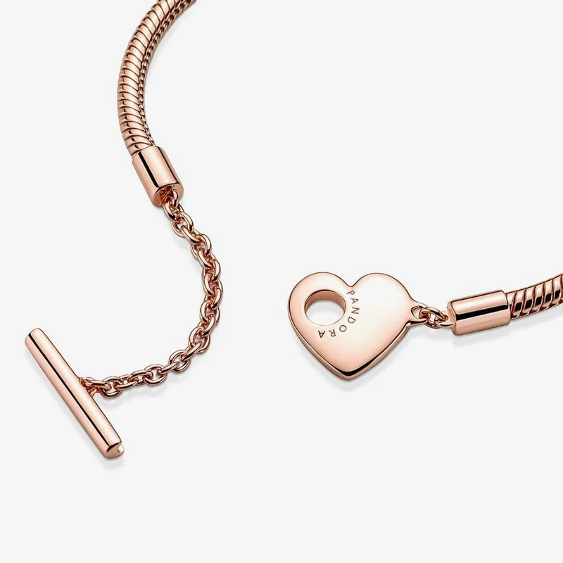 Moments Rose Heart T-Bar Snake Chain Bracelet, 16cm