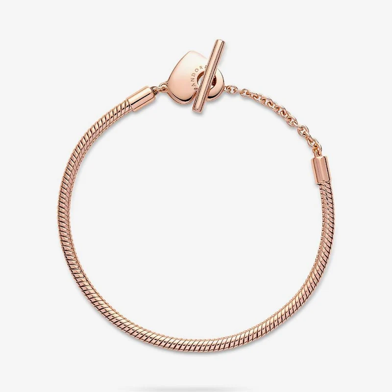 Moments Rose Heart T-Bar Snake Chain Bracelet, 16cm