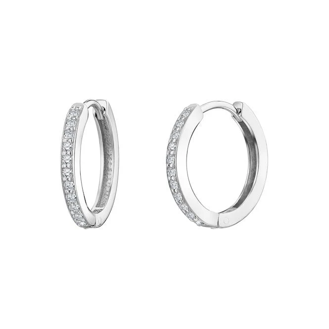 CZ Silver Huggie Earrings, 17mm Small