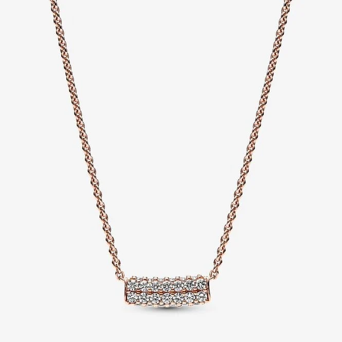 Rose Timeless Pave Double-Row Bar Collier Necklace, 45cm